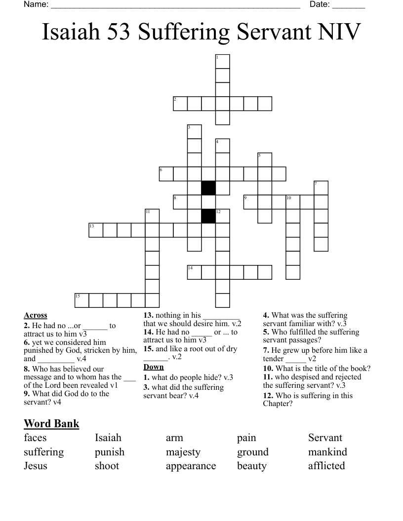 Isaiah 53 Suffering Servant NIV Crossword WordMint Isaiah 53 Suffering Servant NIV Crossword WordMint