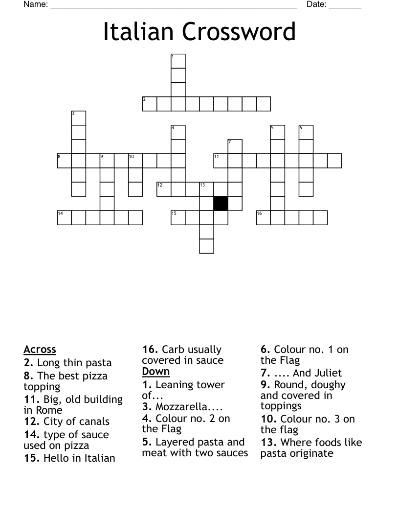 Italian Crossword WordMint Italian Crossword WordMint