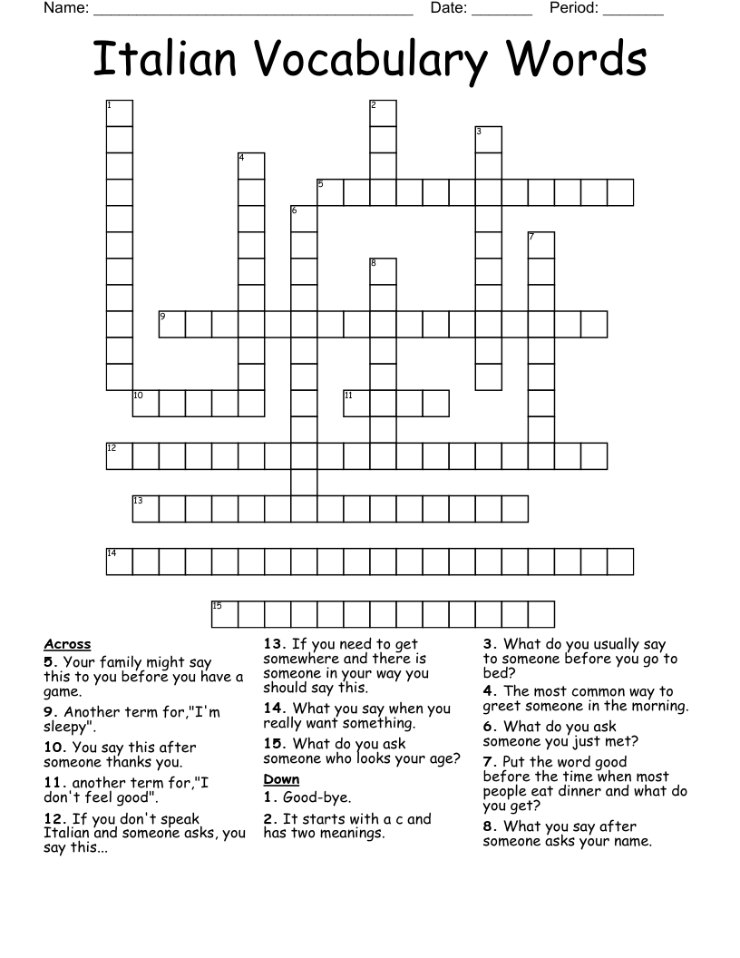 Italian Vocabulary Words Crossword WordMint Italian Vocabulary Words Crossword WordMint
