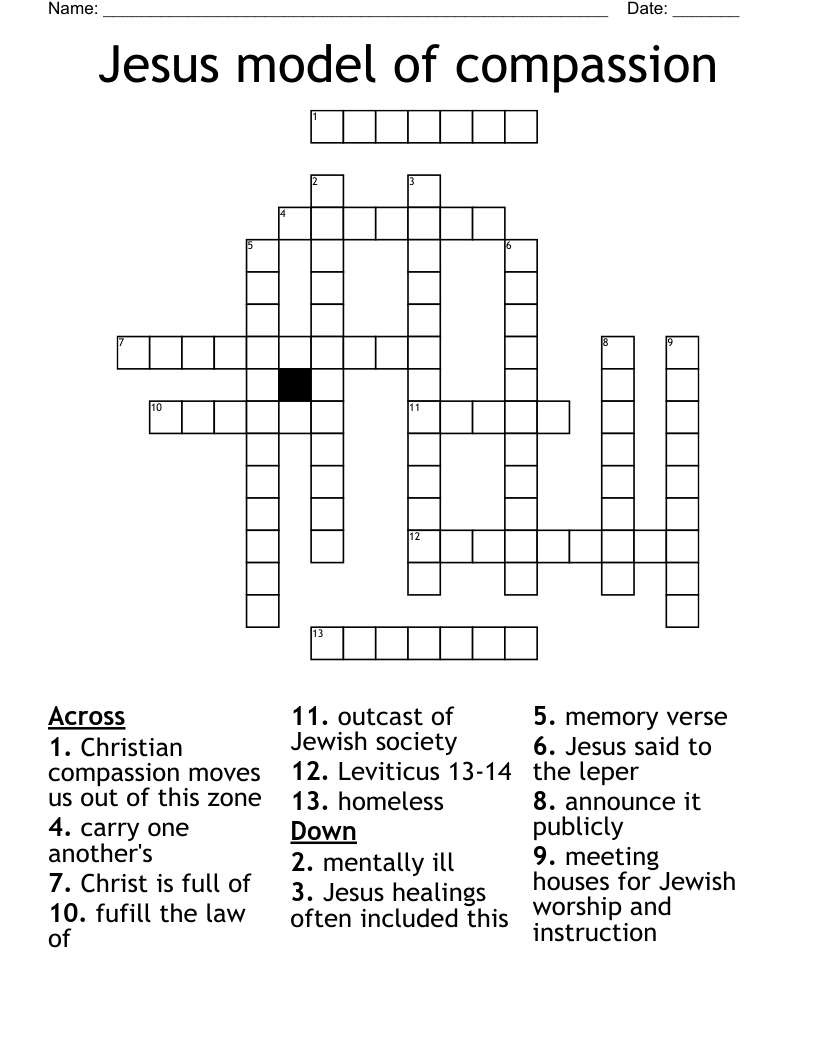 Jesus Model Of Compassion Crossword WordMint Jesus Model Of Compassion Crossword WordMint