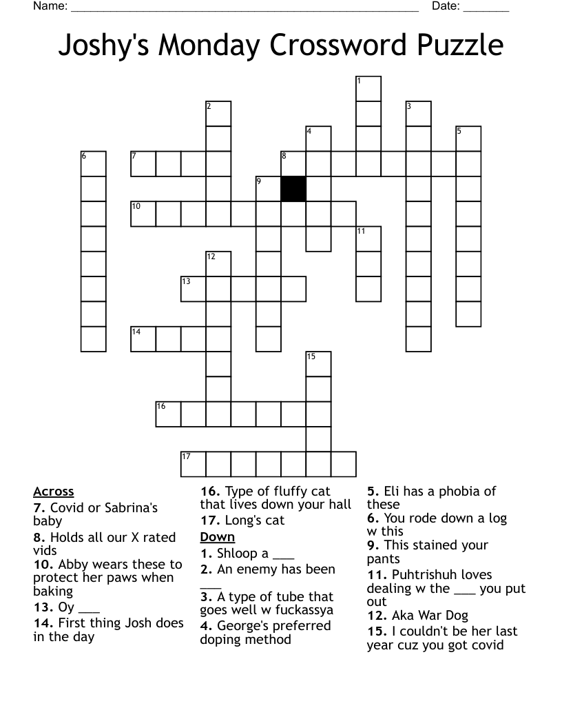 Joshy s Monday Crossword Puzzle WordMint Joshy s Monday Crossword Puzzle WordMint