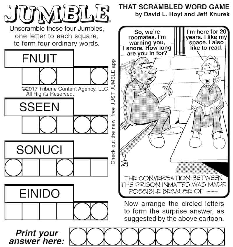 Jumble Puzzle Brain Teaser Prison Talk BOOMER Magazine Jumble Puzzle Brain Teaser Prison Talk BOOMER Magazine