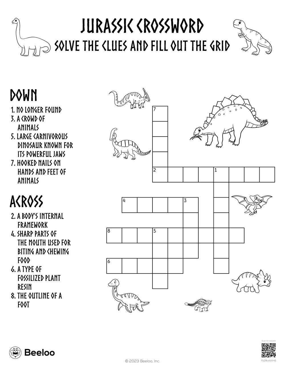 Jurassic Crossword Beeloo Printable Crafts And Activities For Kids Jurassic Crossword Beeloo Printable Crafts And Activities For Kids