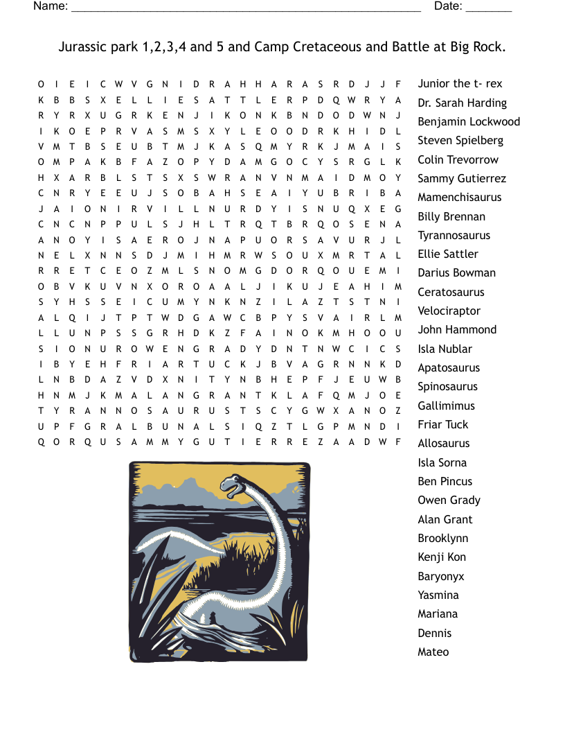 Jurassic Park 1 2 3 4 And 5 And Camp Cretaceous And Battle At Big Rock Word Search WordMint Jurassic Park 1 2 3 4 And 5 And Camp Cretaceous And Battle At Big Rock Word Search WordMint