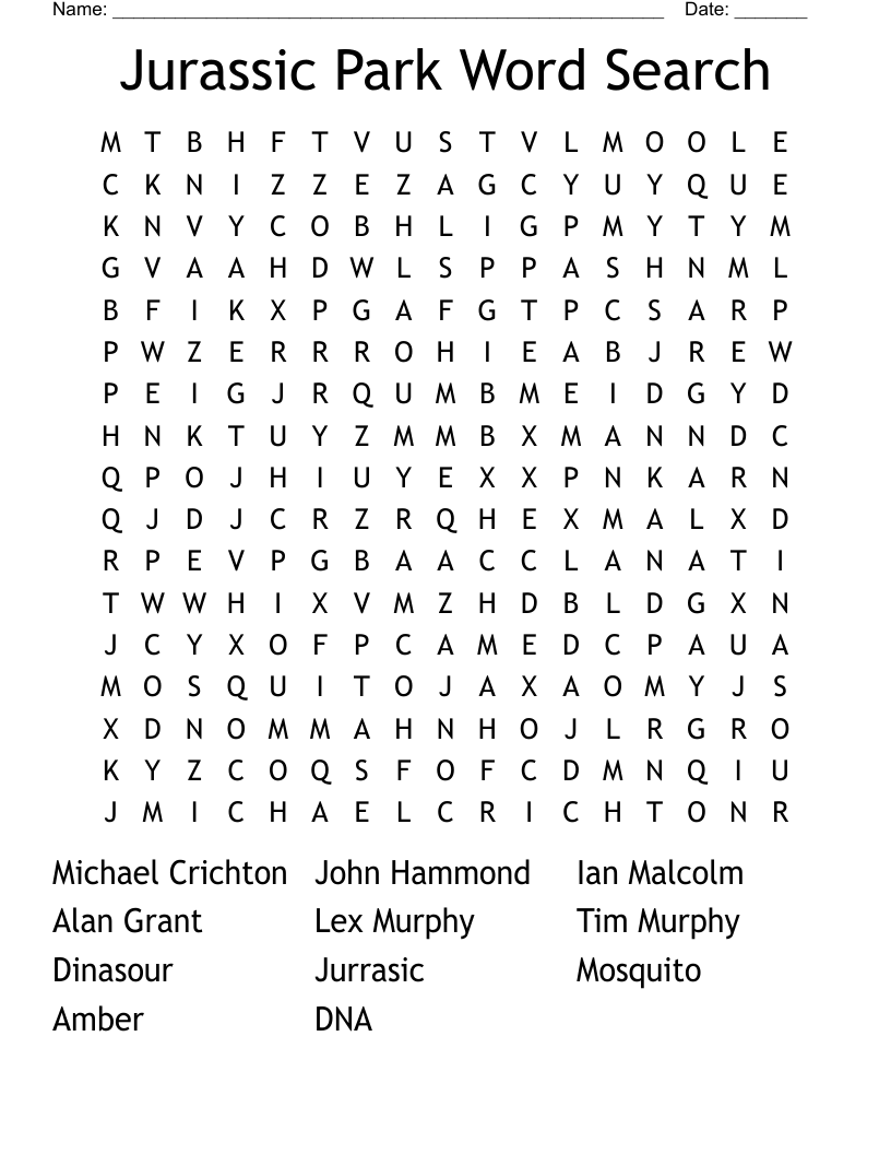 Jurassic Park Crossword WordMint Jurassic Park Crossword WordMint