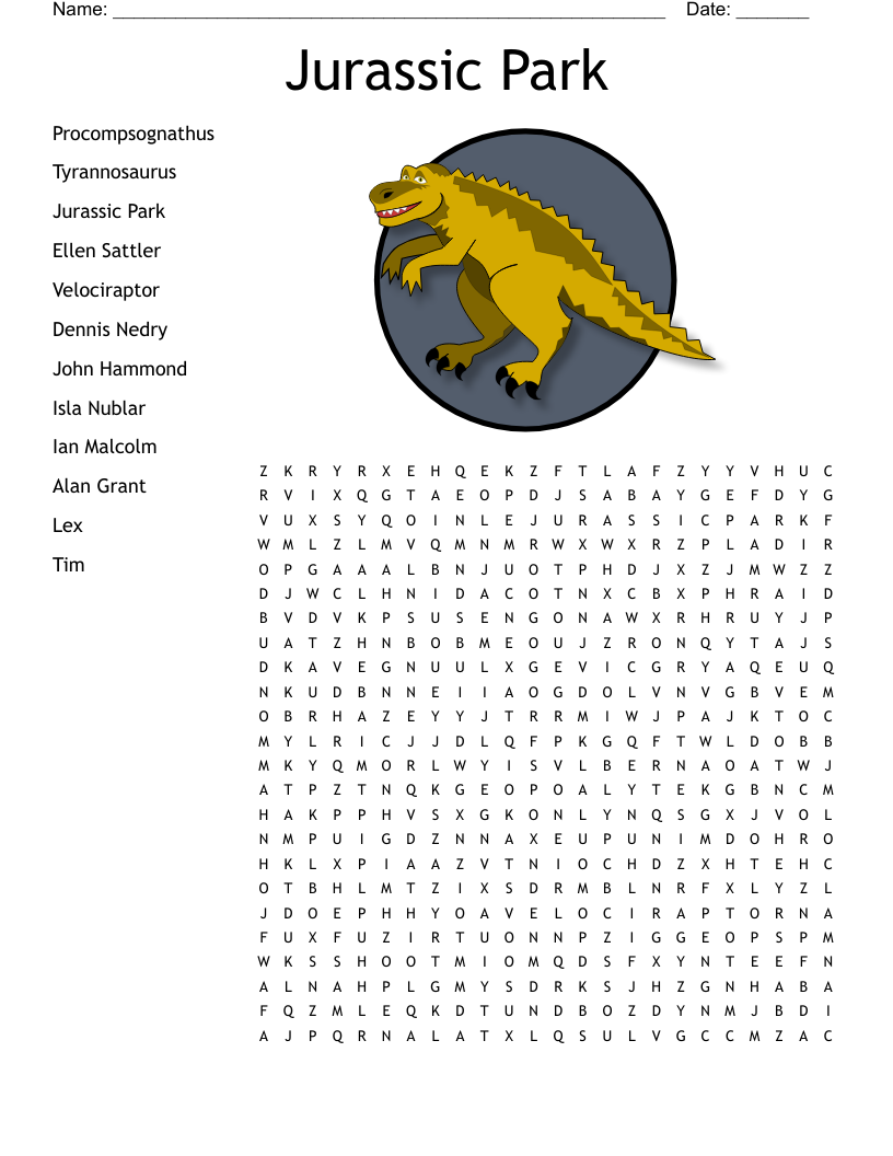 Jurassic Park Crossword WordMint Jurassic Park Crossword WordMint
