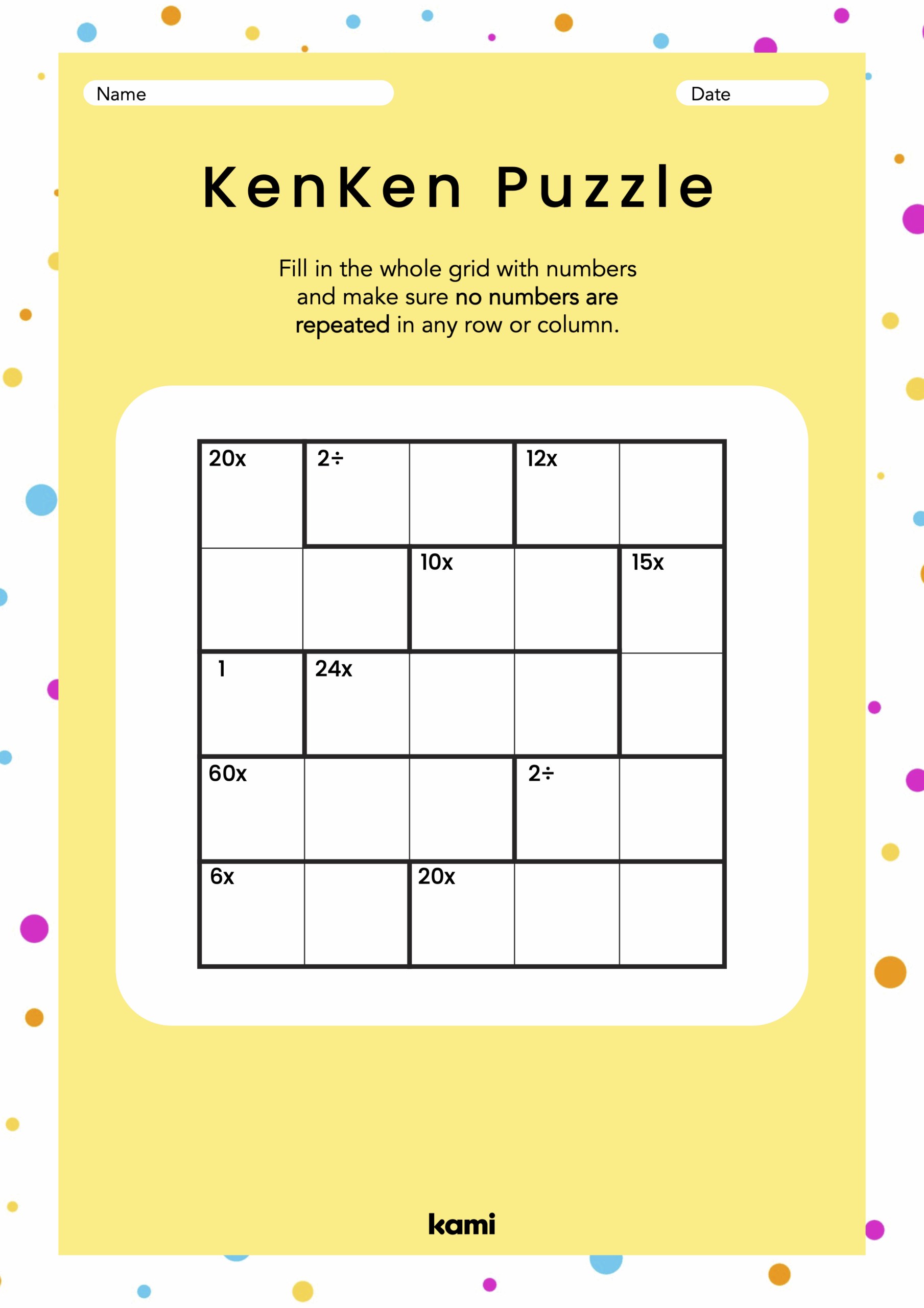 Free Printable Kenken Puzzles