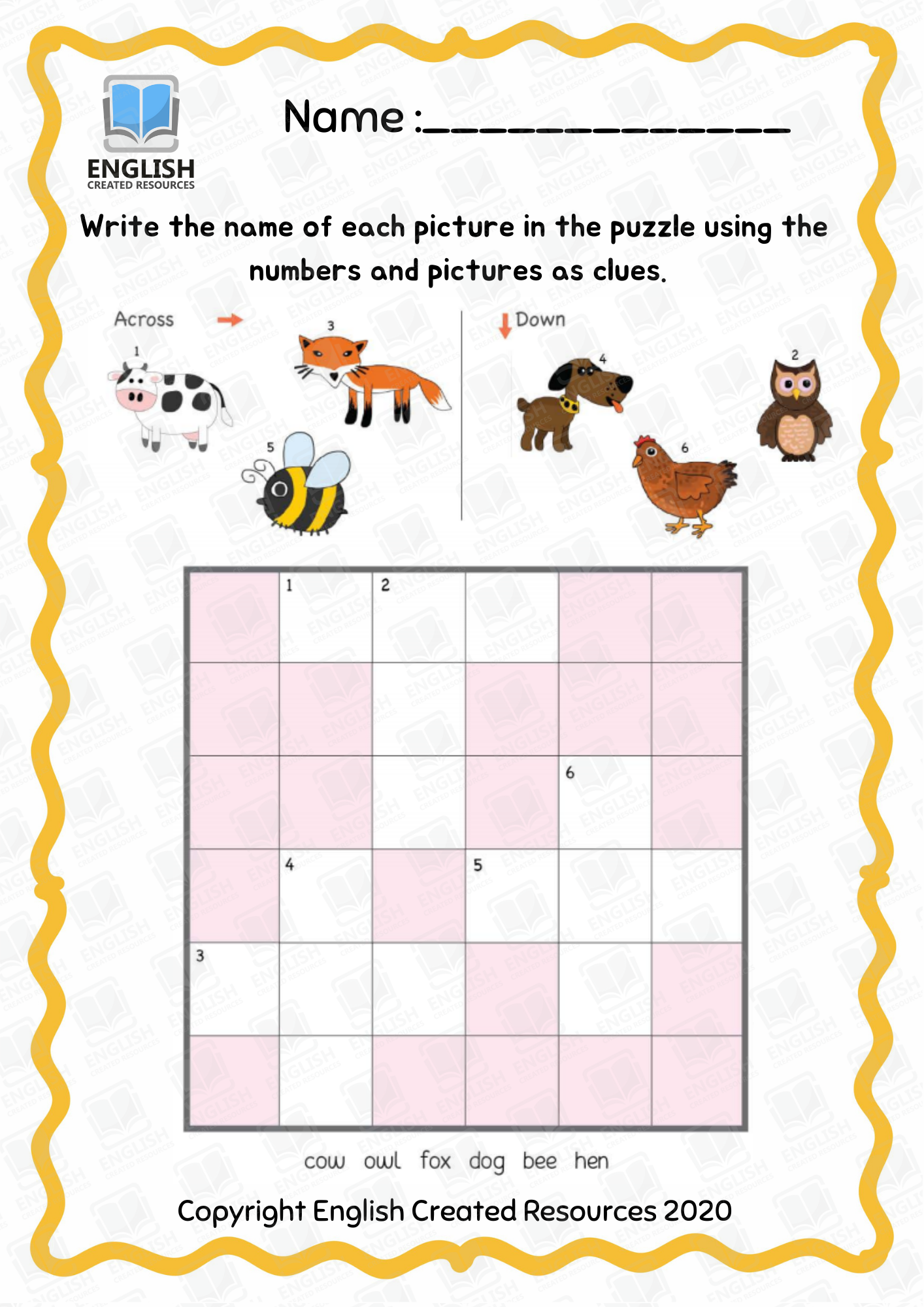 Kindergarten Crossword Puzzle English Created Resources Kindergarten Crossword Puzzle English Created Resources