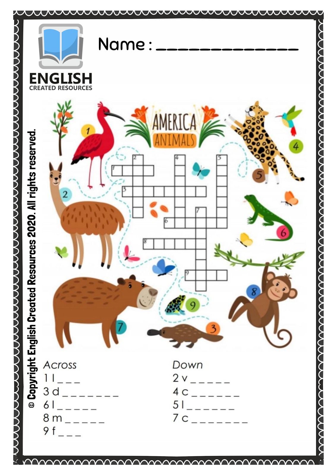 Kindergarten Crossword Worksheets Animals English Created Resources Kindergarten Crossword Worksheets Animals English Created Resources