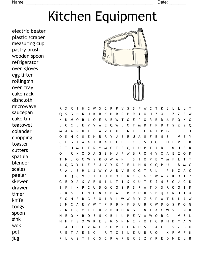 Kitchen Equipment Word Search WordMint Kitchen Equipment Word Search WordMint