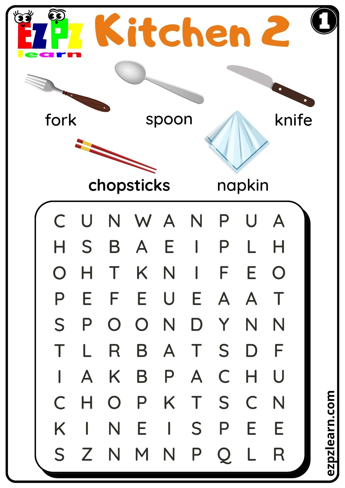 Kitchen Utensils Word Search Worksheet For ESL And Homeschool Students PDF Download Set1 Ezpzlearn Kitchen Utensils Word Search Worksheet For ESL And Homeschool Students PDF Download Set1 Ezpzlearn
