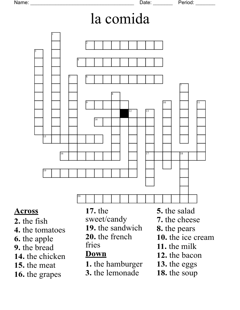 La Comida Crossword WordMint La Comida Crossword WordMint