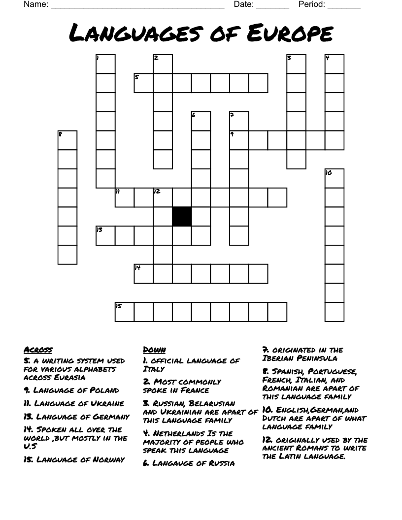 Languages Of Europe Crossword WordMint Languages Of Europe Crossword WordMint