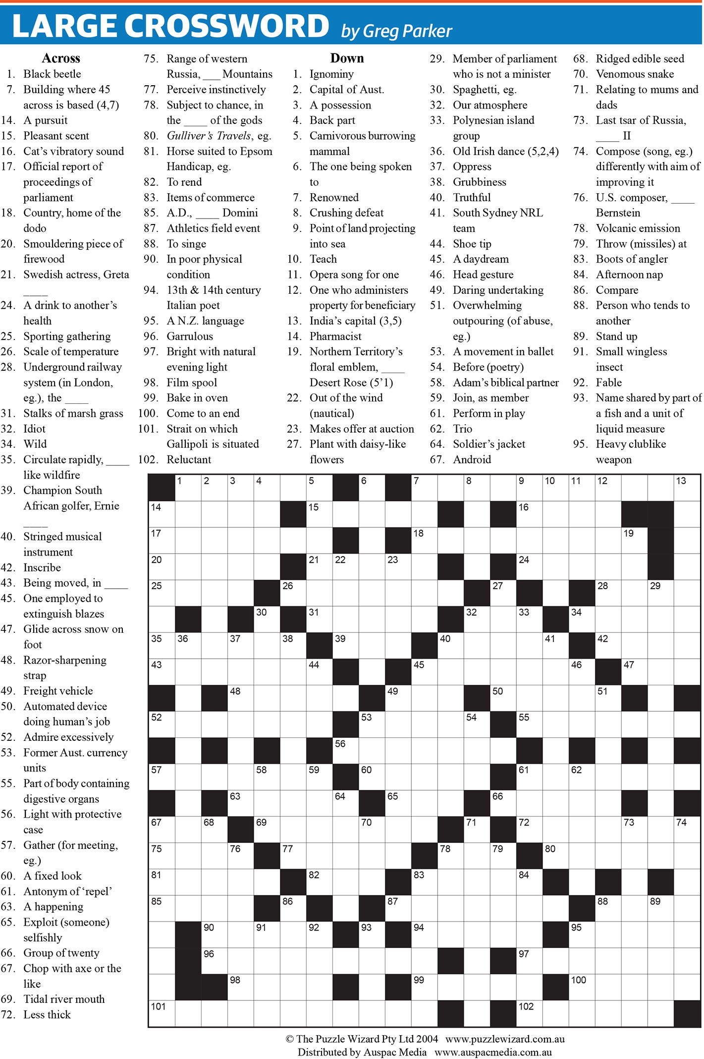 Large Crossword 21x21 Large Crossword 21x21
