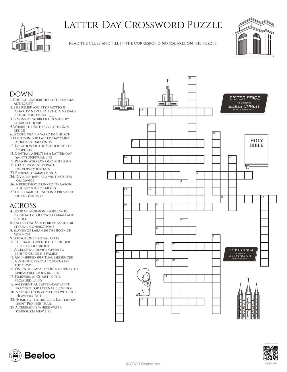 Latter Day Crossword Puzzle Beeloo Printable Crafts And Activities For Kids Latter Day Crossword Puzzle Beeloo Printable Crafts And Activities For Kids