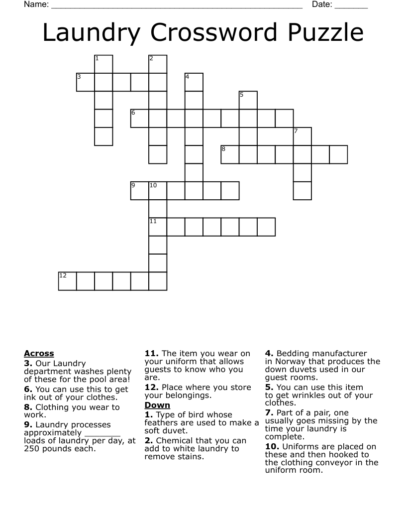 Laundry Crossword Puzzle WordMint Laundry Crossword Puzzle WordMint