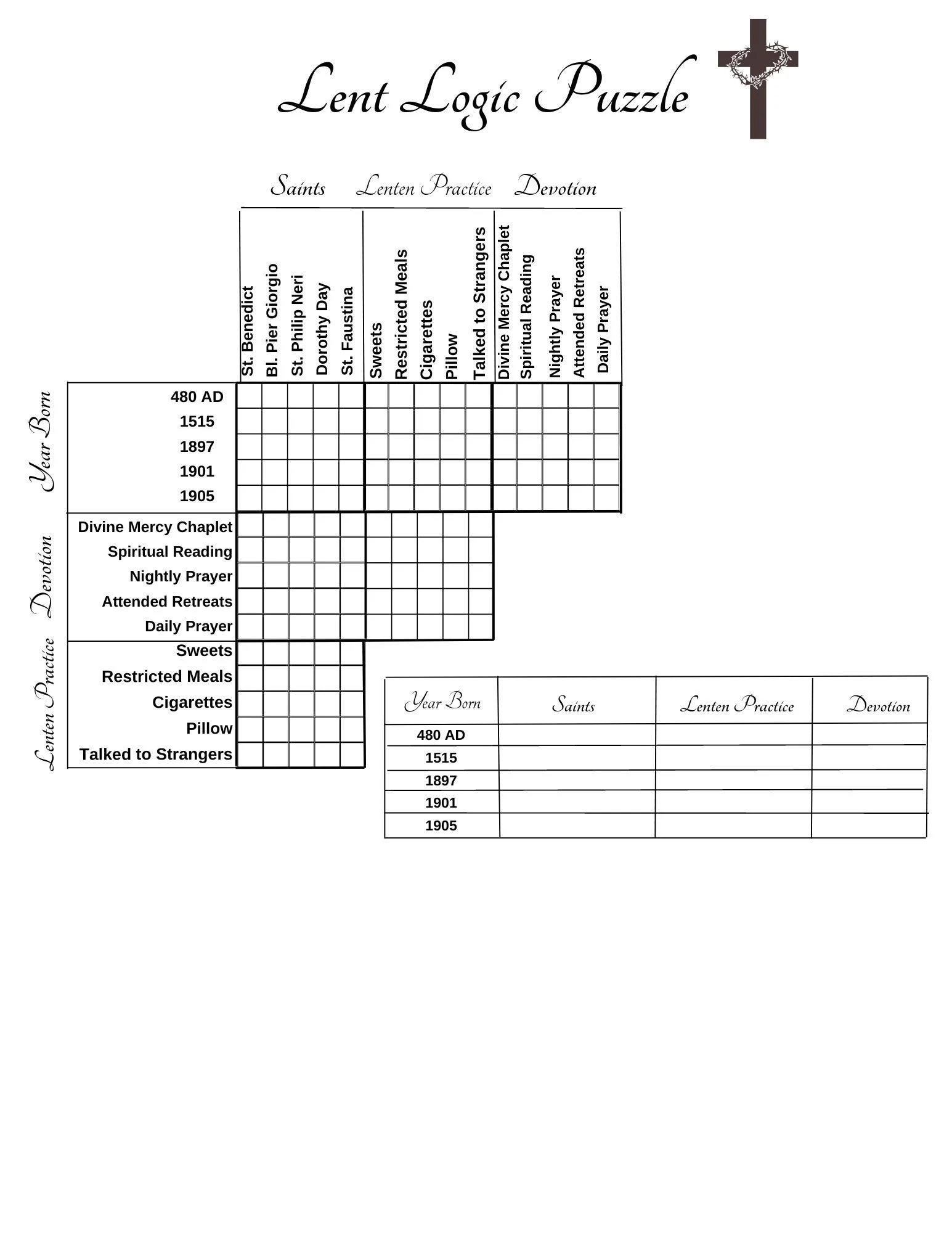 Lent Logic Puzzle Magnifique Printable Lent Logic Puzzle Magnifique Printable