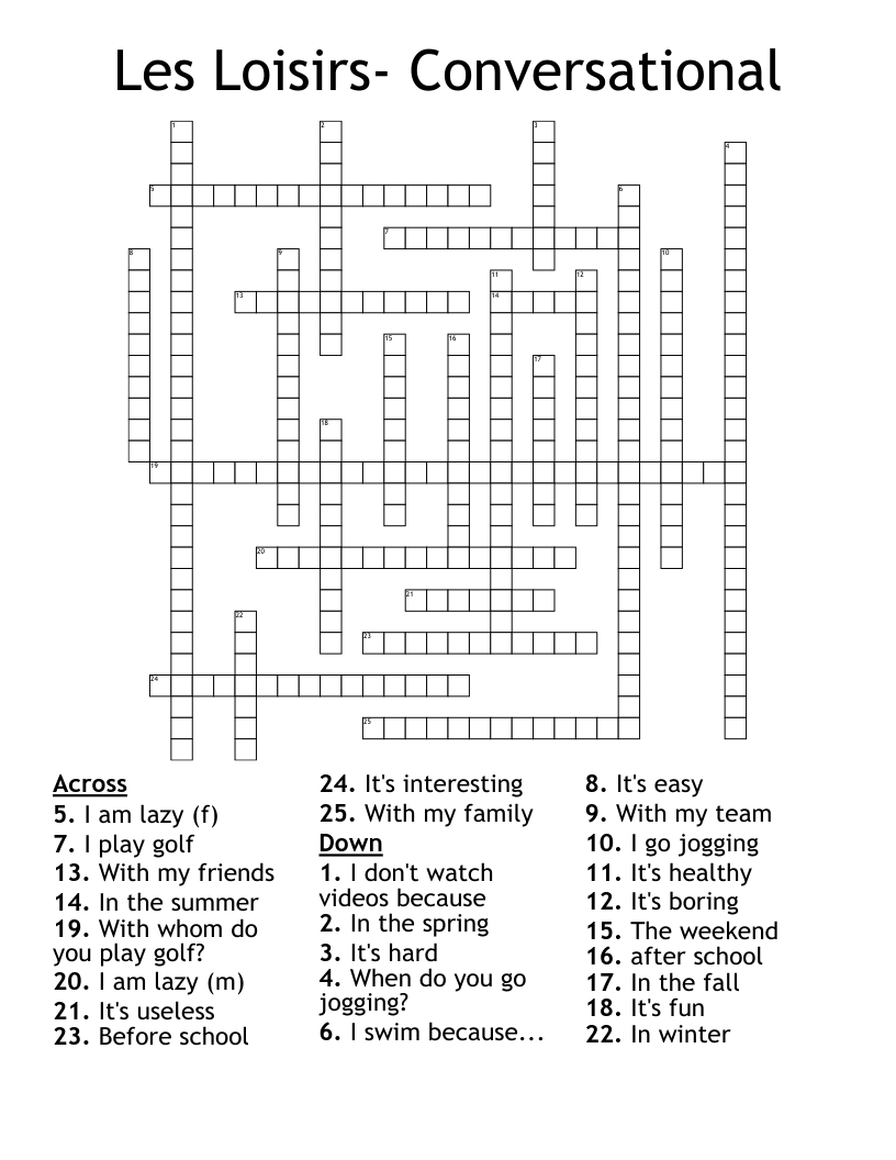 Les Loisirs Conversational Crossword WordMint Les Loisirs Conversational Crossword WordMint