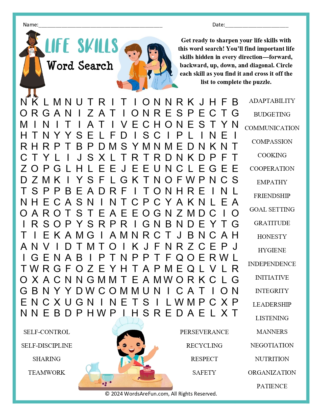 Life Skills Word Search Printable Life Skills Word Search Printable