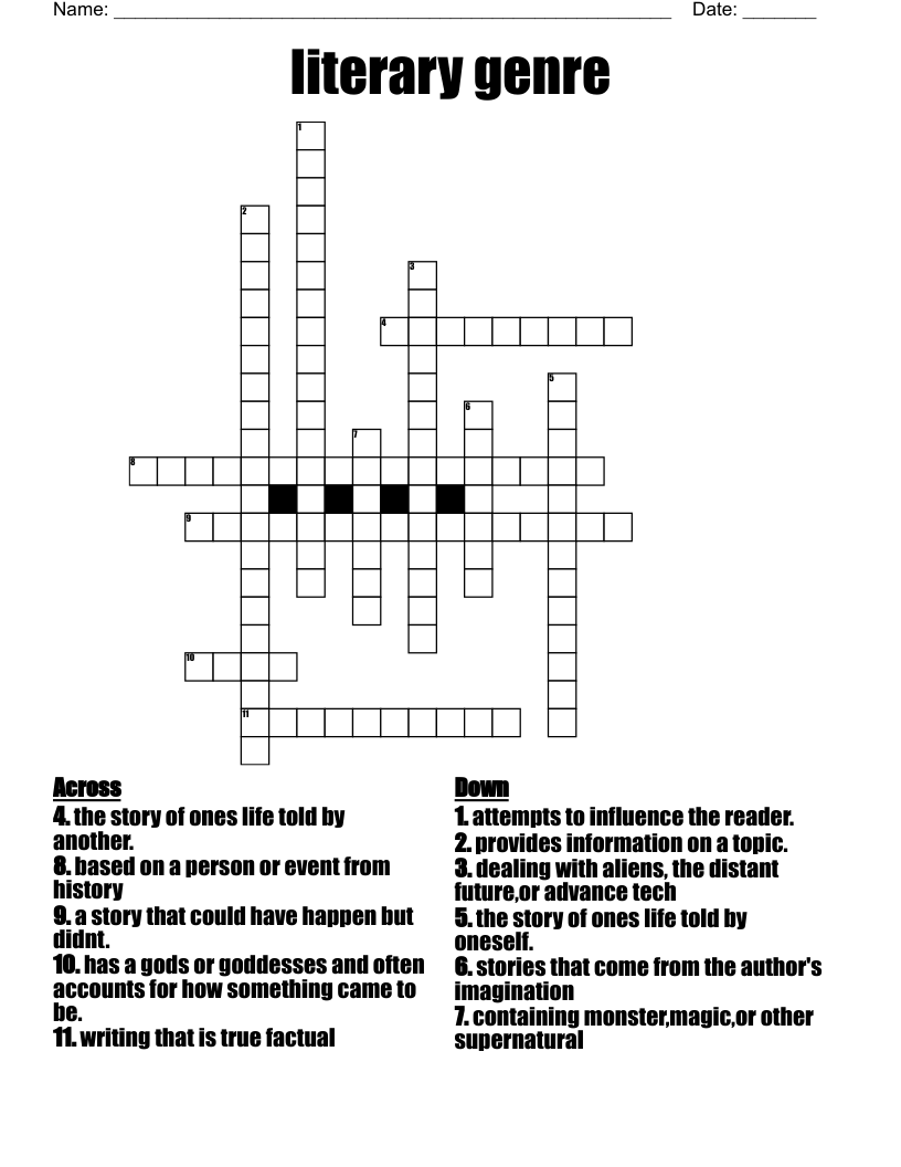 Literary Genre Crossword WordMint