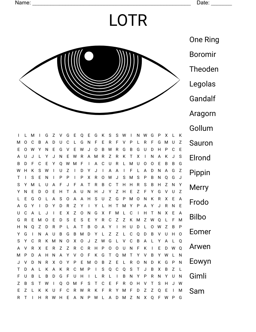 Lord Of The Rings Crossword WordMint