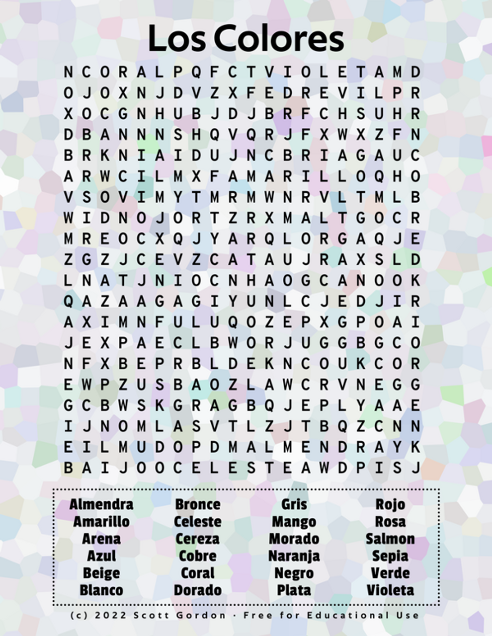 Los Colores Word Search Puzzle FREE Amped Up Learning Los Colores Word Search Puzzle FREE Amped Up Learning