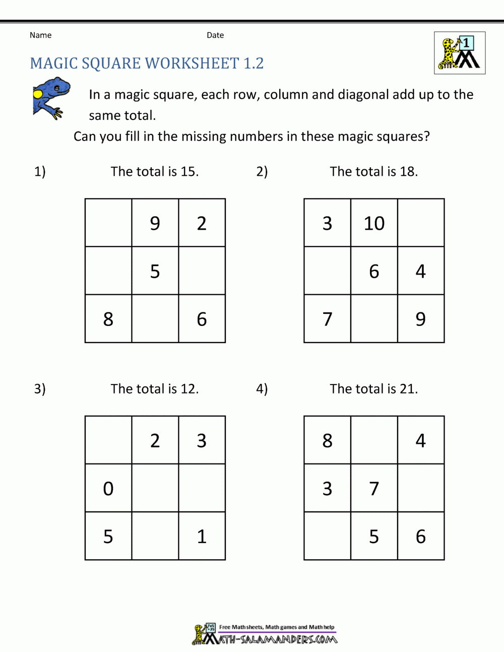 Magic Square Worksheets Magic Square Worksheets