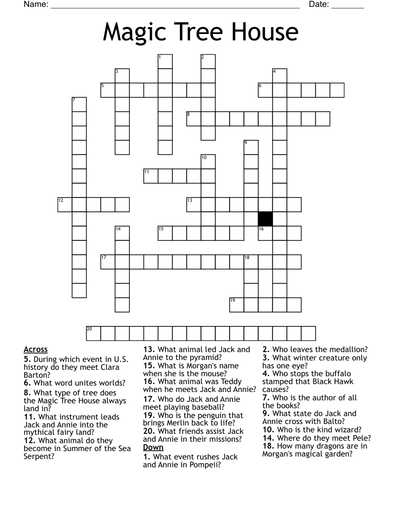 Magic Tree House Crossword WordMint Magic Tree House Crossword WordMint