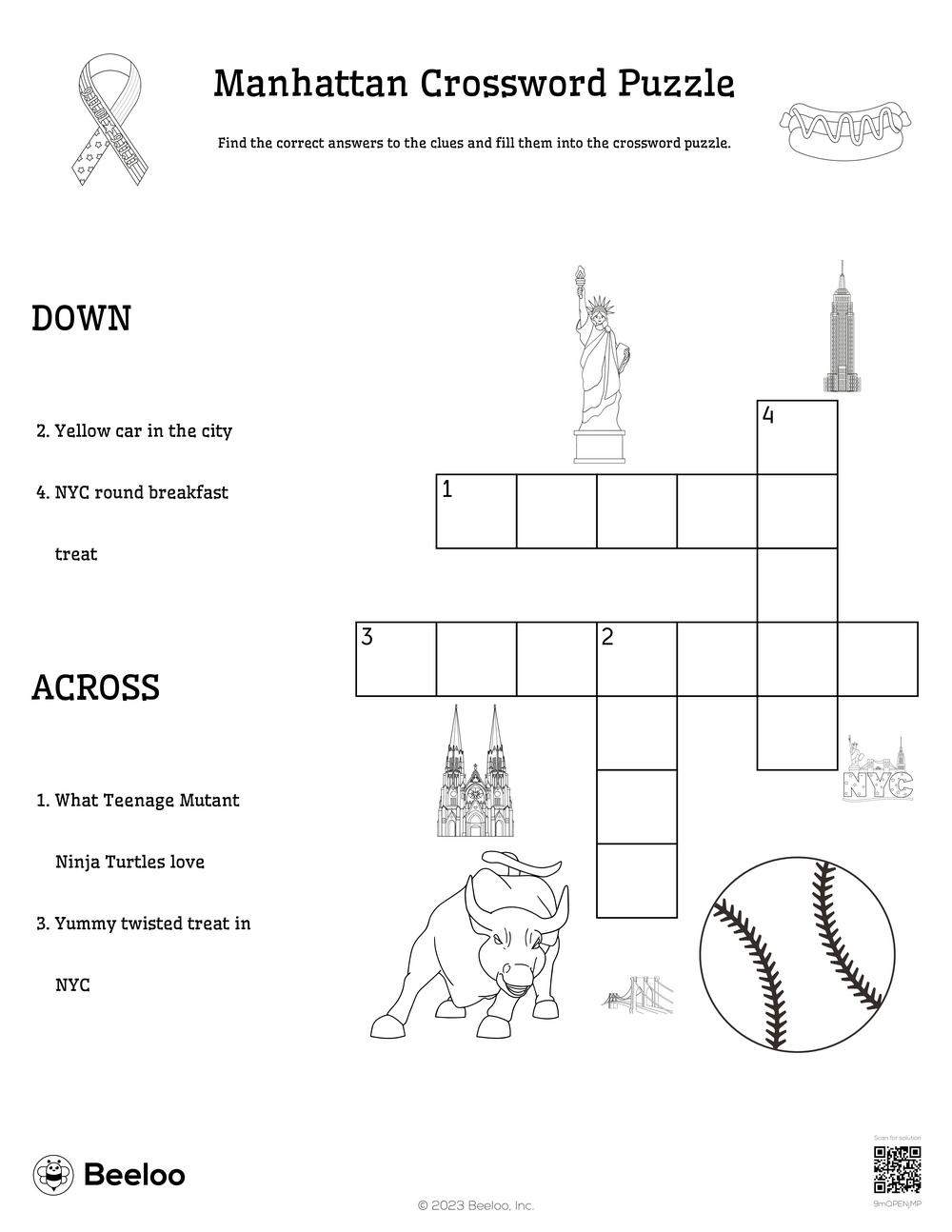 Manhattan Crossword Puzzle Beeloo Printable Crafts And Activities For Kids