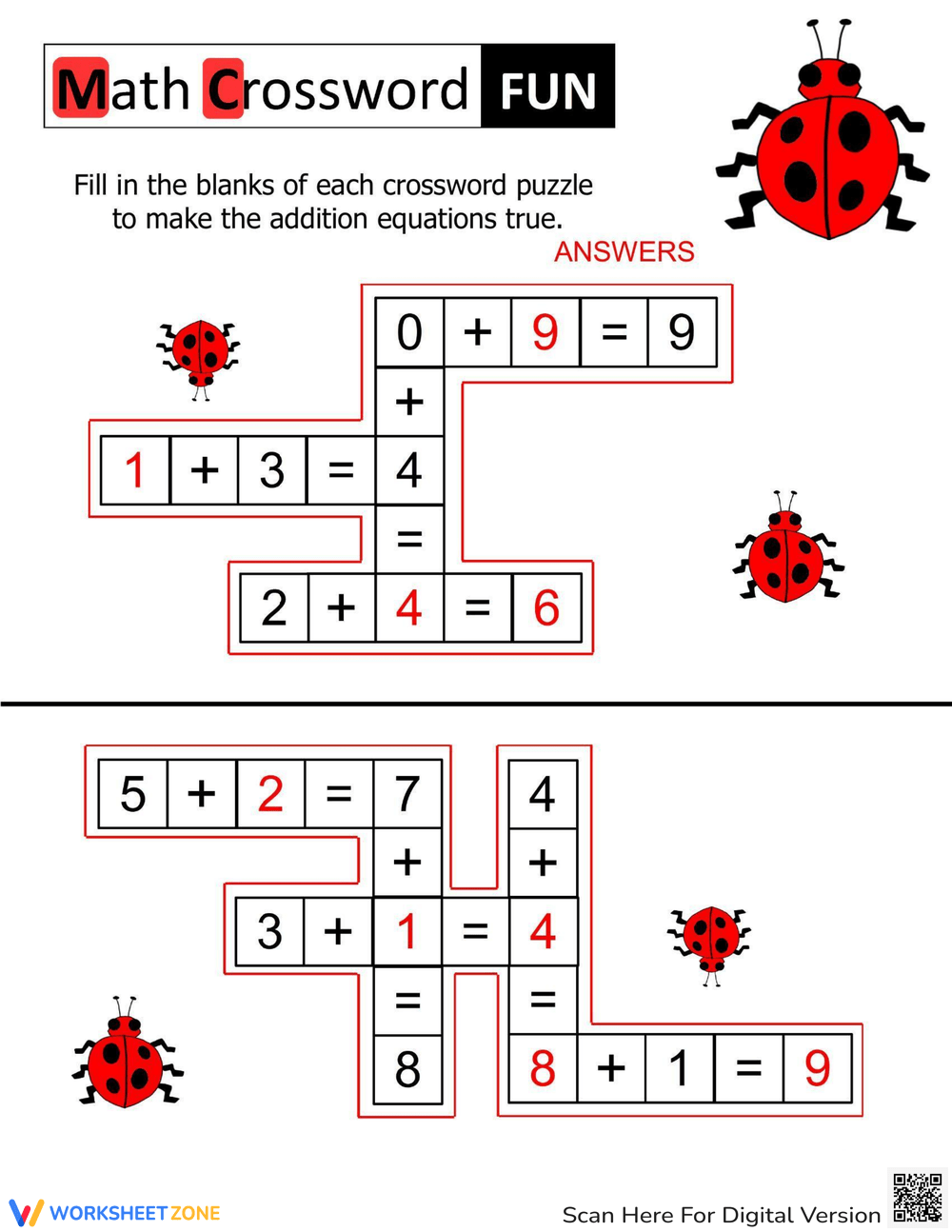 Math Crossword Fun Math Puzzles For Kids Worksheet