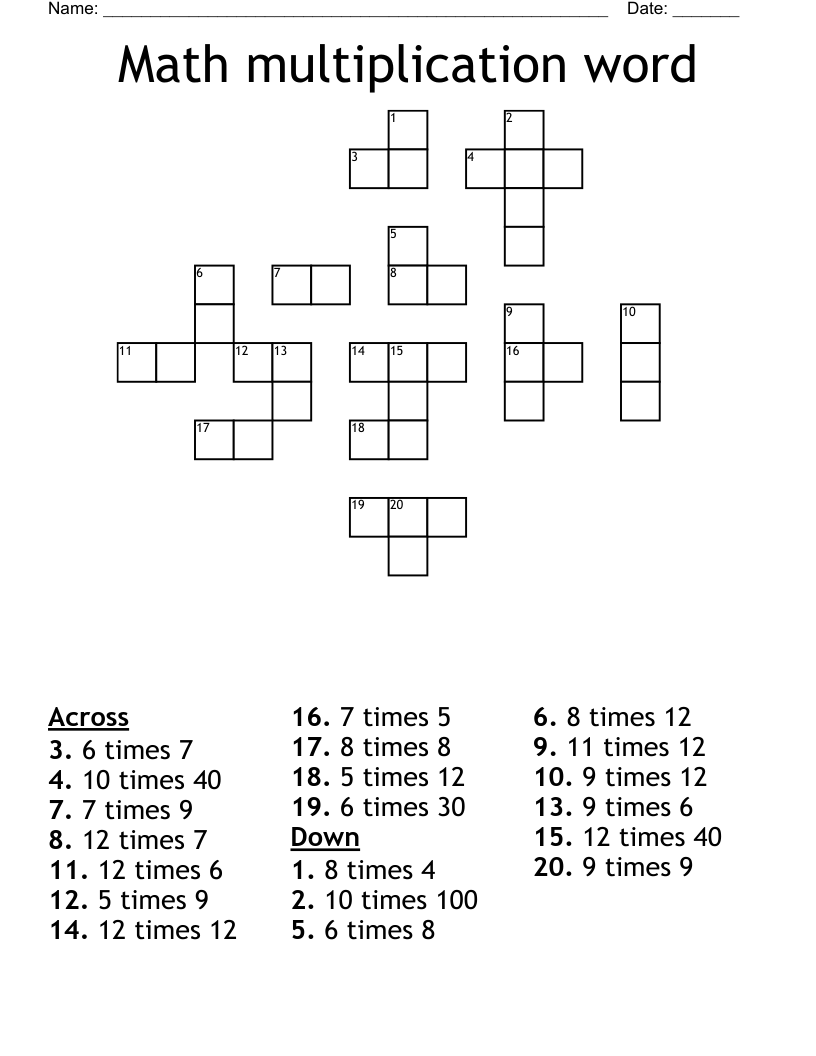 Math Multiplication Word Crossword WordMint Math Multiplication Word Crossword WordMint