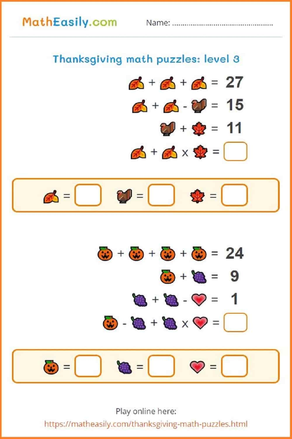 Math Thanksgiving Puzzles Printable Online Math Thanksgiving Puzzles Printable Online
