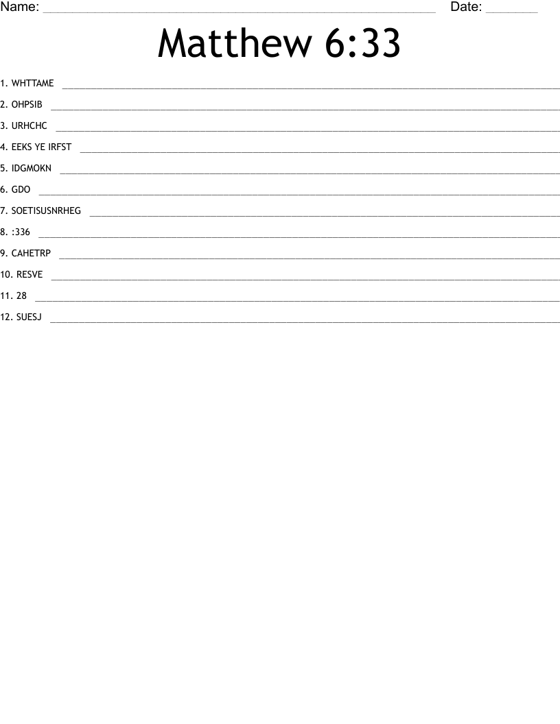 Matthew 6 33 Word Scramble WordMint Matthew 6 33 Word Scramble WordMint