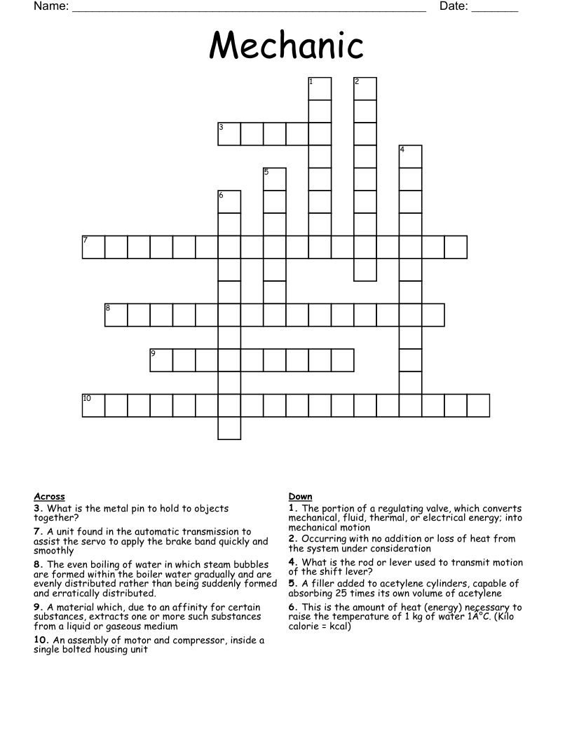 Mechanic Crossword WordMint Mechanic Crossword WordMint