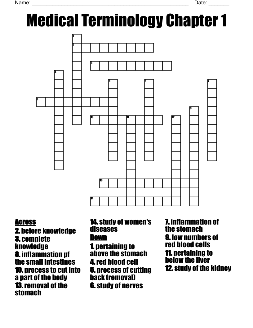 Medical Terminology Chapter 1 Crossword WordMint Medical Terminology Chapter 1 Crossword WordMint
