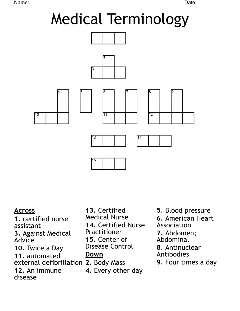 Medical Terminology Crossword WordMint Medical Terminology Crossword WordMint