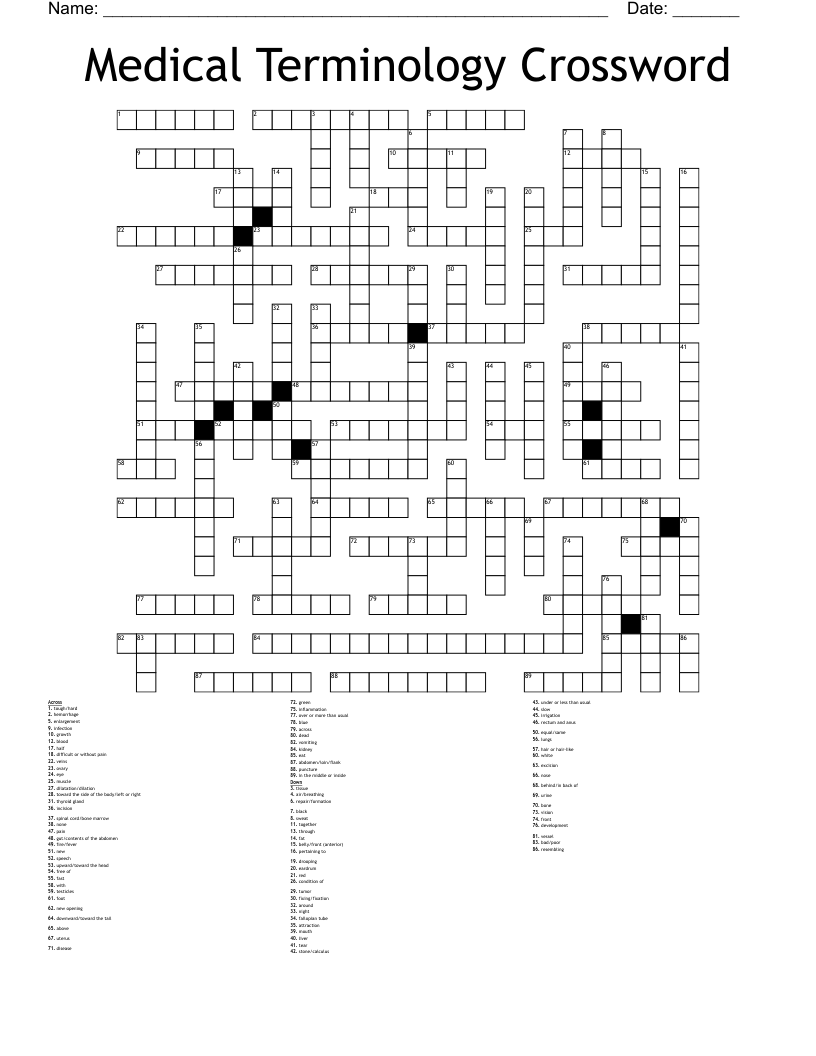 Medical Terminology Set 1 Crossword WordMint Medical Terminology Set 1 Crossword WordMint