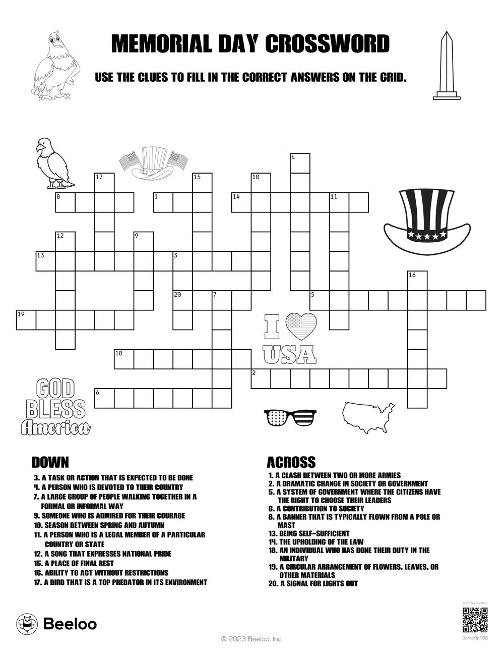 Memorial Day Crossword Puzzles Printable Memorial Day Crossword Puzzles Printable
