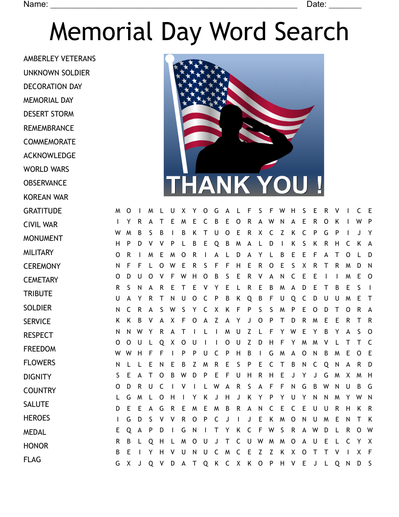 Memorial Day Worksheet WordMint Memorial Day Worksheet WordMint