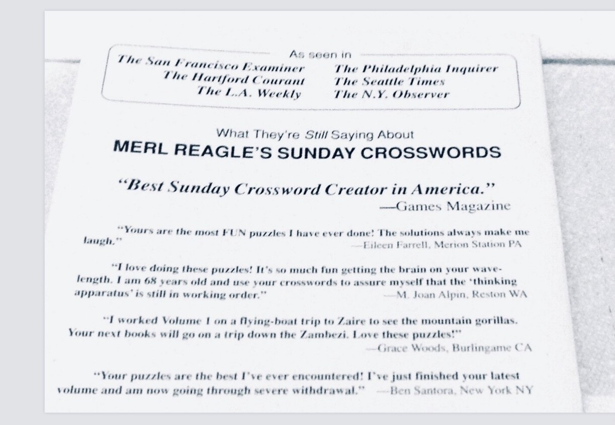 MERL REAGLE S SUNDAY CROSSWORDS VOL 5 AUTOGRAPHED 1ST EDITION NEW ONLY COPY EBay MERL REAGLE S SUNDAY CROSSWORDS VOL 5 AUTOGRAPHED 1ST EDITION NEW ONLY COPY EBay