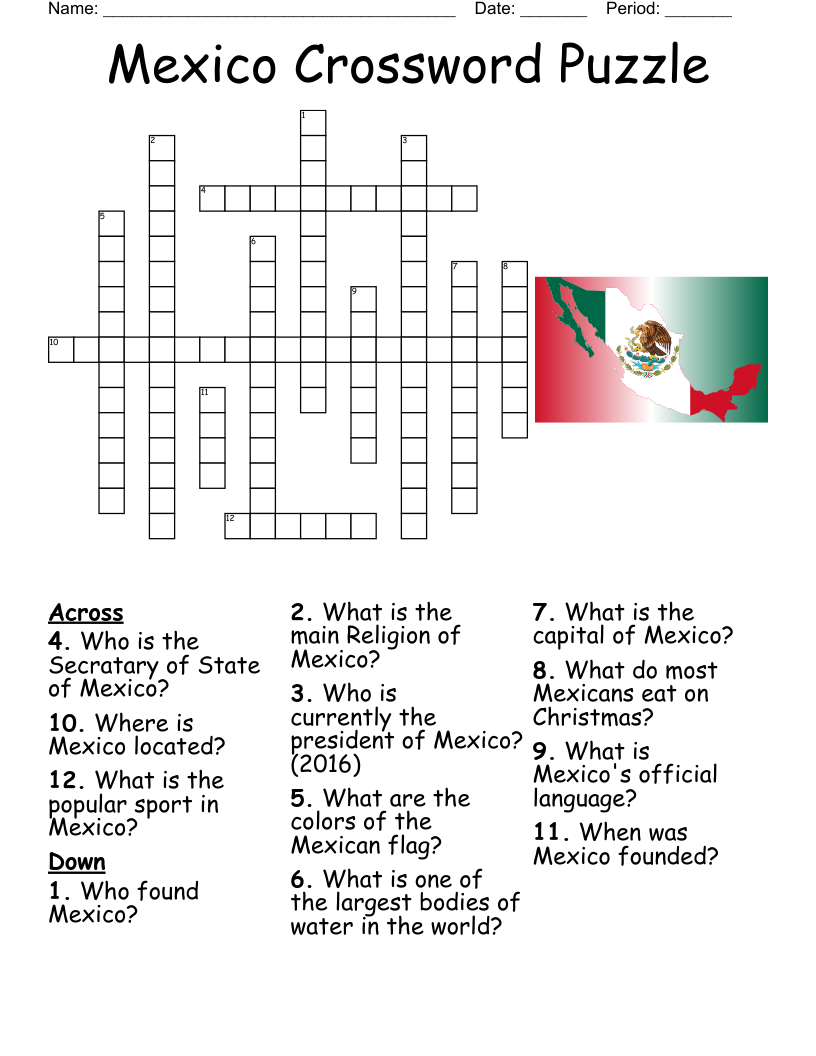 Mexico Crossword Puzzle WordMint Mexico Crossword Puzzle WordMint