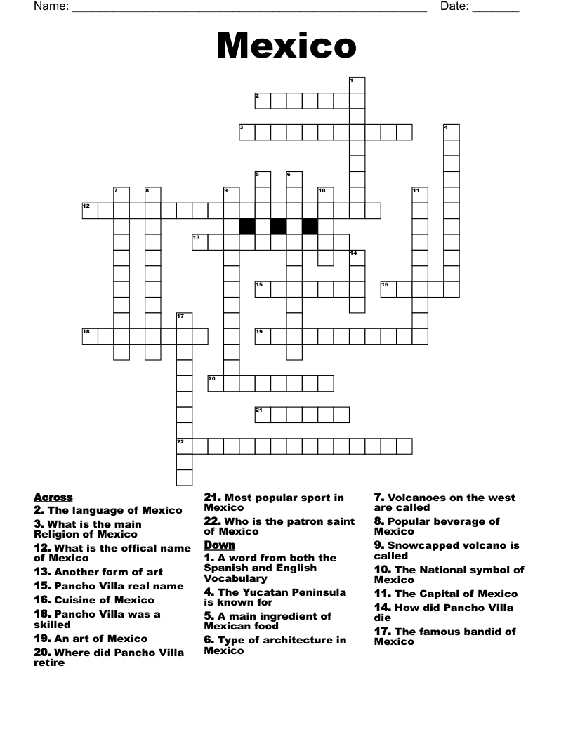 Mexico Crossword WordMint Mexico Crossword WordMint