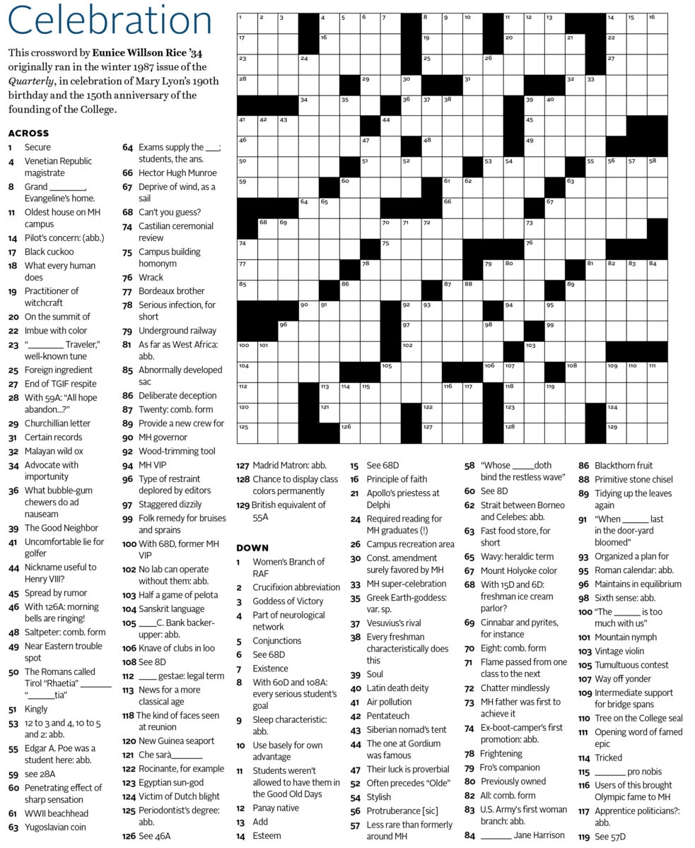 MHC Crossword Puzzle A Challenge For All Mount Holyoke Wonks Alumnae Association MHC Crossword Puzzle A Challenge For All Mount Holyoke Wonks Alumnae Association