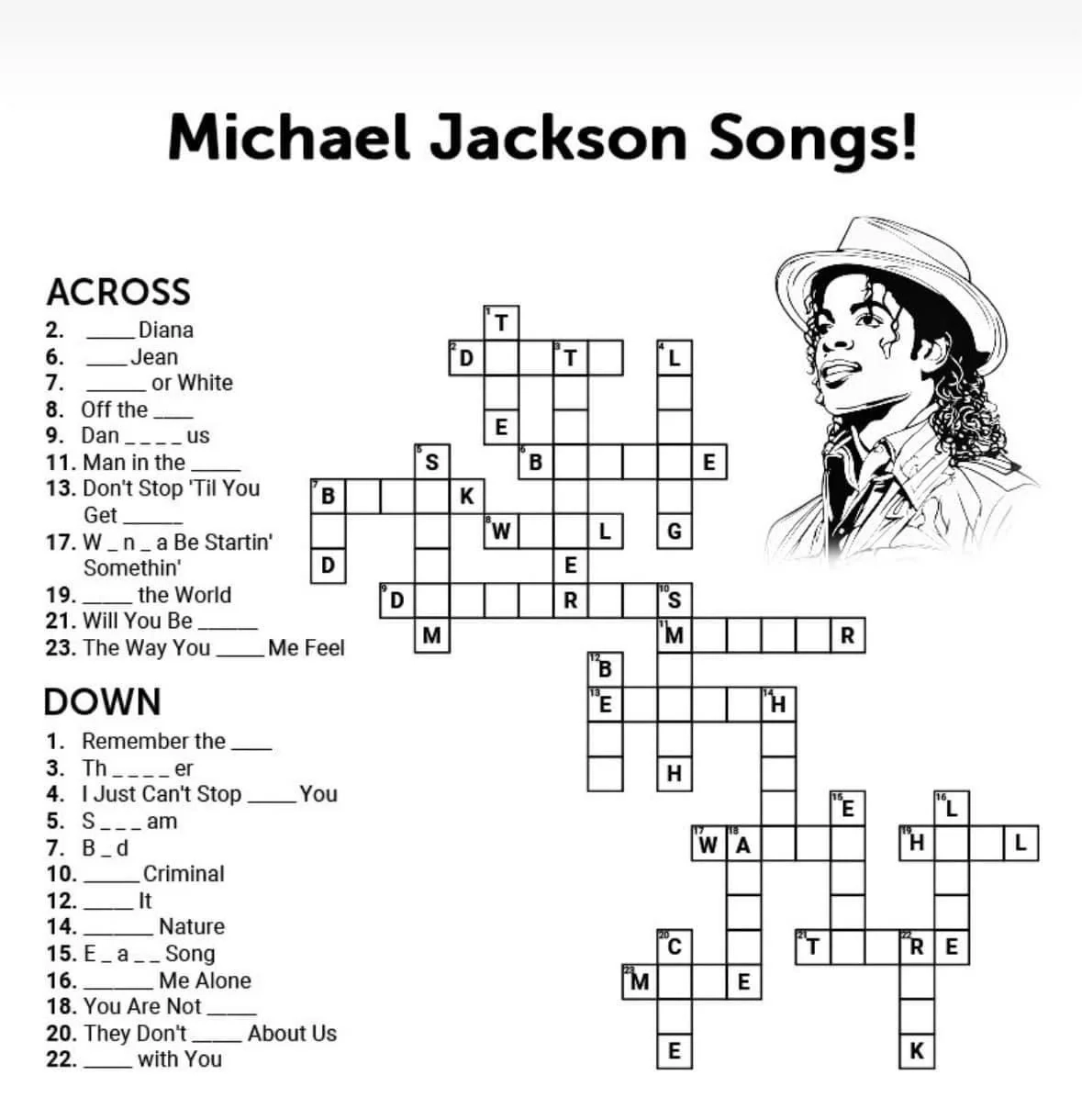 Michael Jackson Songs Crossword Puzzle Have Fun R MichaelJackson