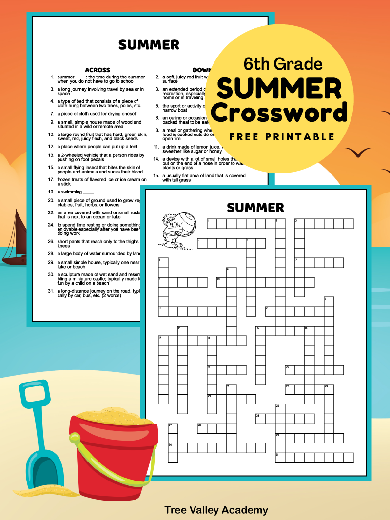 Middle School Summer Crossword Puzzle Tree Valley Academy Worksheets Library