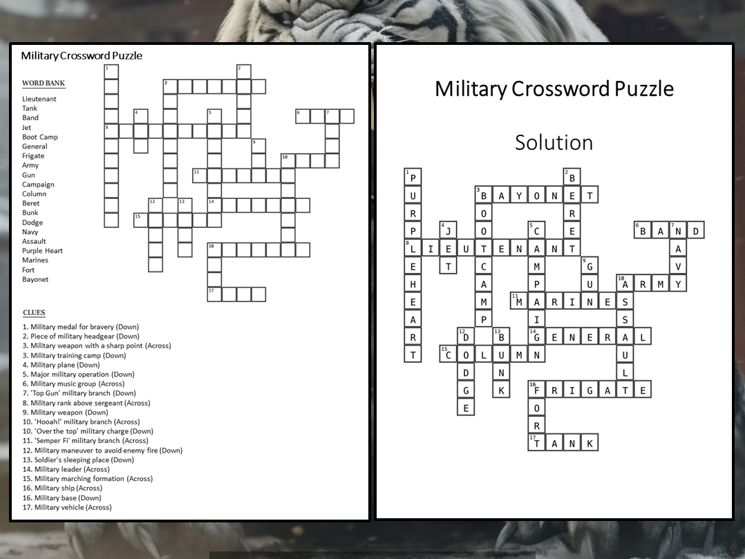 Military Crossword Puzzle Worksheet Activity Teaching Resources Military Crossword Puzzle Worksheet Activity Teaching Resources