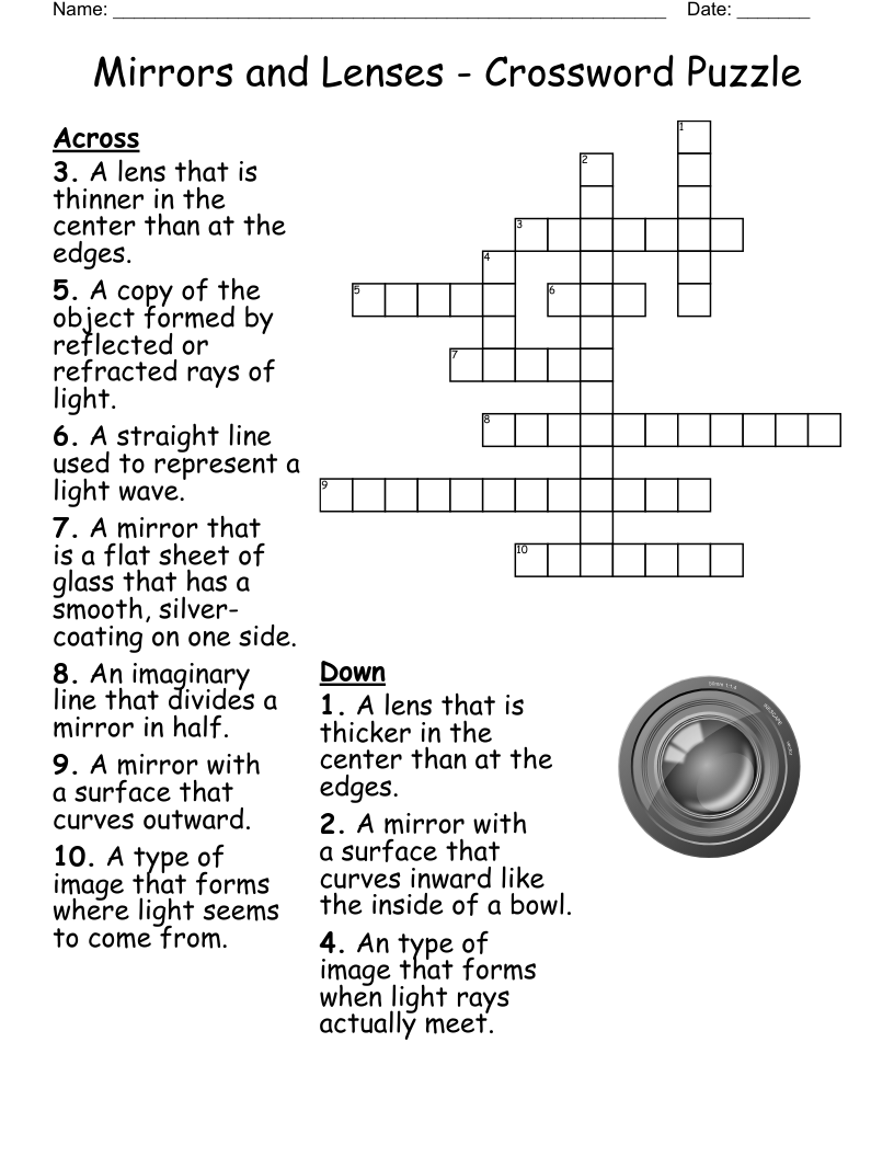Mirrors And Lenses Crossword Puzzle WordMint Mirrors And Lenses Crossword Puzzle WordMint