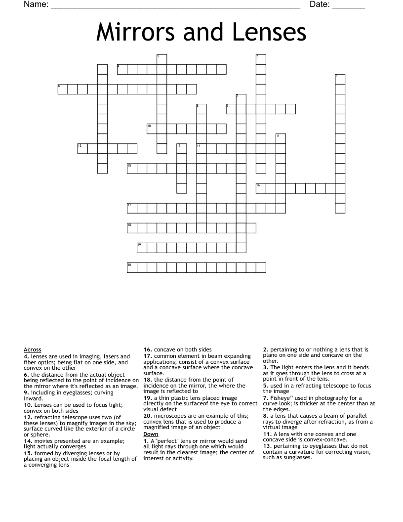 Mirrors And Lenses Crossword WordMint Mirrors And Lenses Crossword WordMint