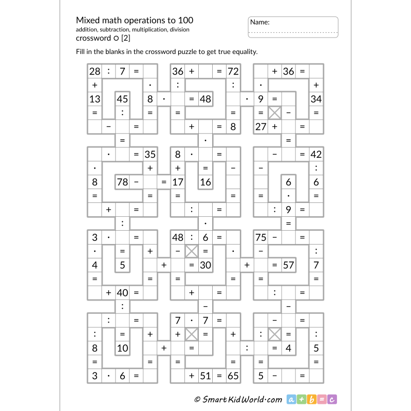 Mixed Math Operations To 100 4 Operations Mixed Math Crossword Puzzles Series 1 2 SmartKidWorld Mixed Math Operations To 100 4 Operations Mixed Math Crossword Puzzles Series 1 2 SmartKidWorld