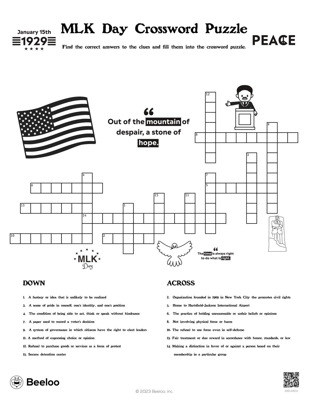 MLK Day Crossword Puzzle Beeloo Printable Crafts And Activities For Kids MLK Day Crossword Puzzle Beeloo Printable Crafts And Activities For Kids